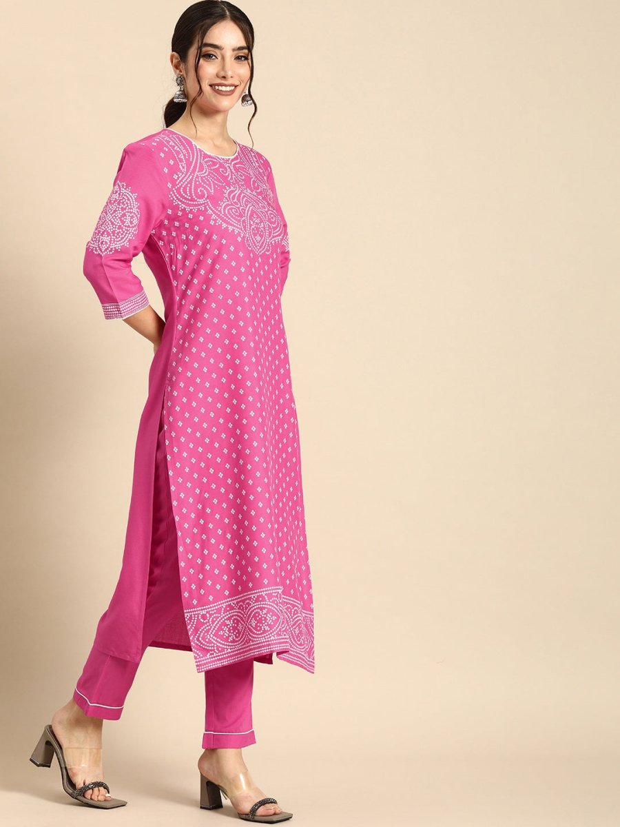 All About You Women Pink Printed Kurta with Trousers - Distacart