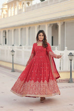 Thumbnail for Aastha Fashion Women's Rani Pink Faux Georgette Sequins Embroidered Anarkali Dress with Dupatta - Distacart