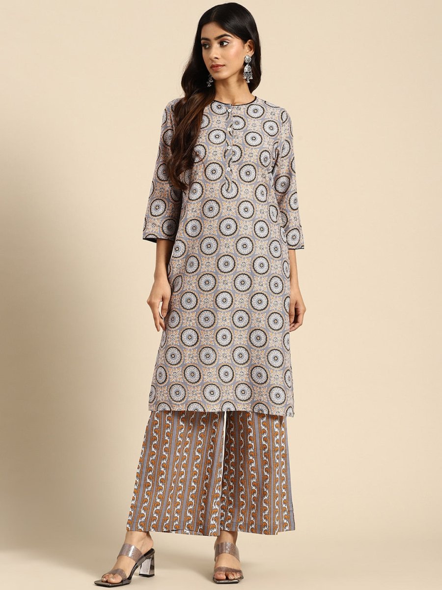 All About You Ethnic Motifs Printed Kurta with Palazzos - Distacart