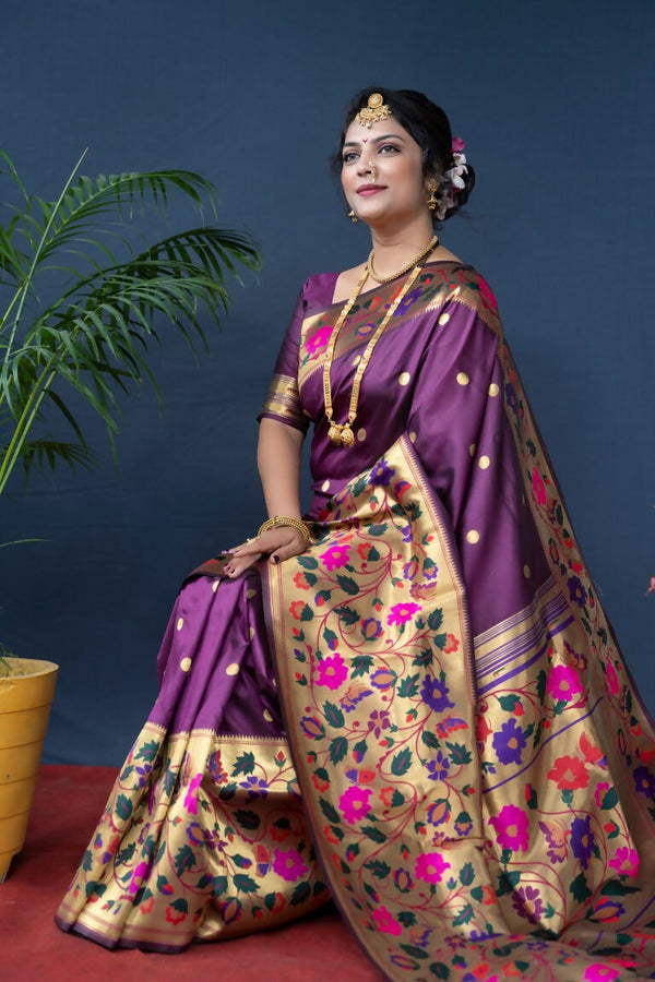 Jyoti Fashion Women's Wine Paithani Silk Zari Woven Saree with Blouse - Distacart