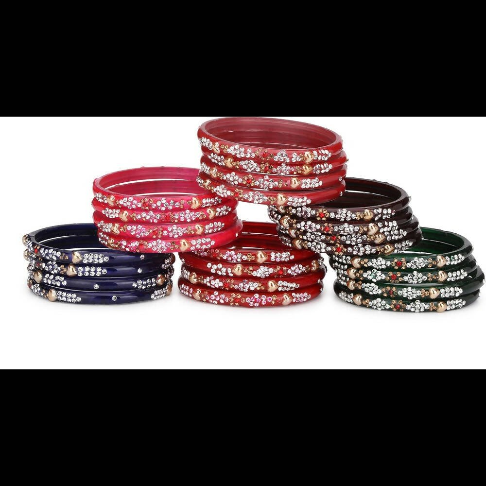 Afast Bridal Wedding & Party Fashionable Colorful Glass Bangle/Kada Set, Pack Of 24 - Multicolor - Distacart