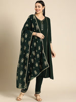 Thumbnail for All About You Women Green & Gold-Toned Gotta Patti Kurta with Trousers & With Dupatta - Distacart