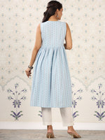 Thumbnail for Ode by House of Pataudi Blue Geometric Printed A-Line Kurta - Distacart