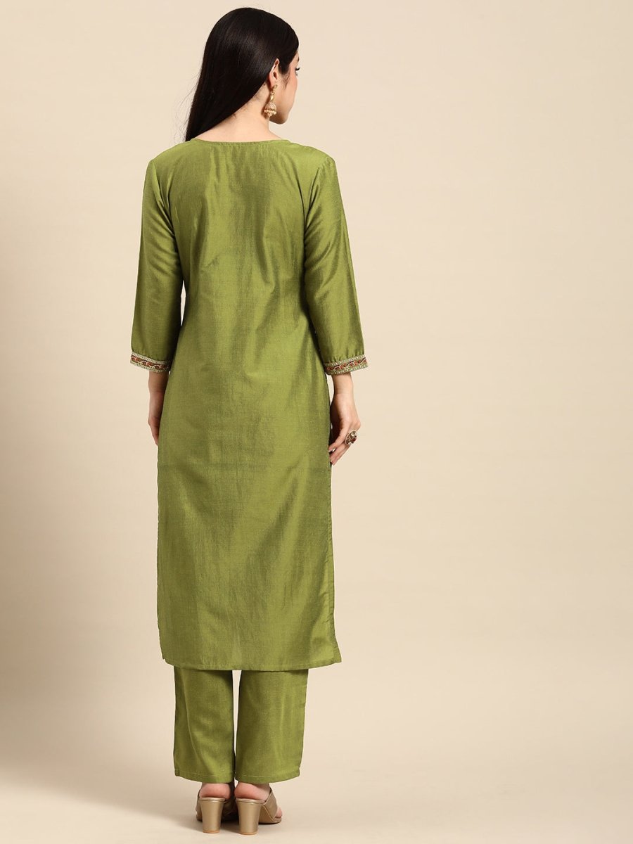 All About You Women Ethnic Motifs Embroidered Sequinned Kurta With Trousers - Distacart