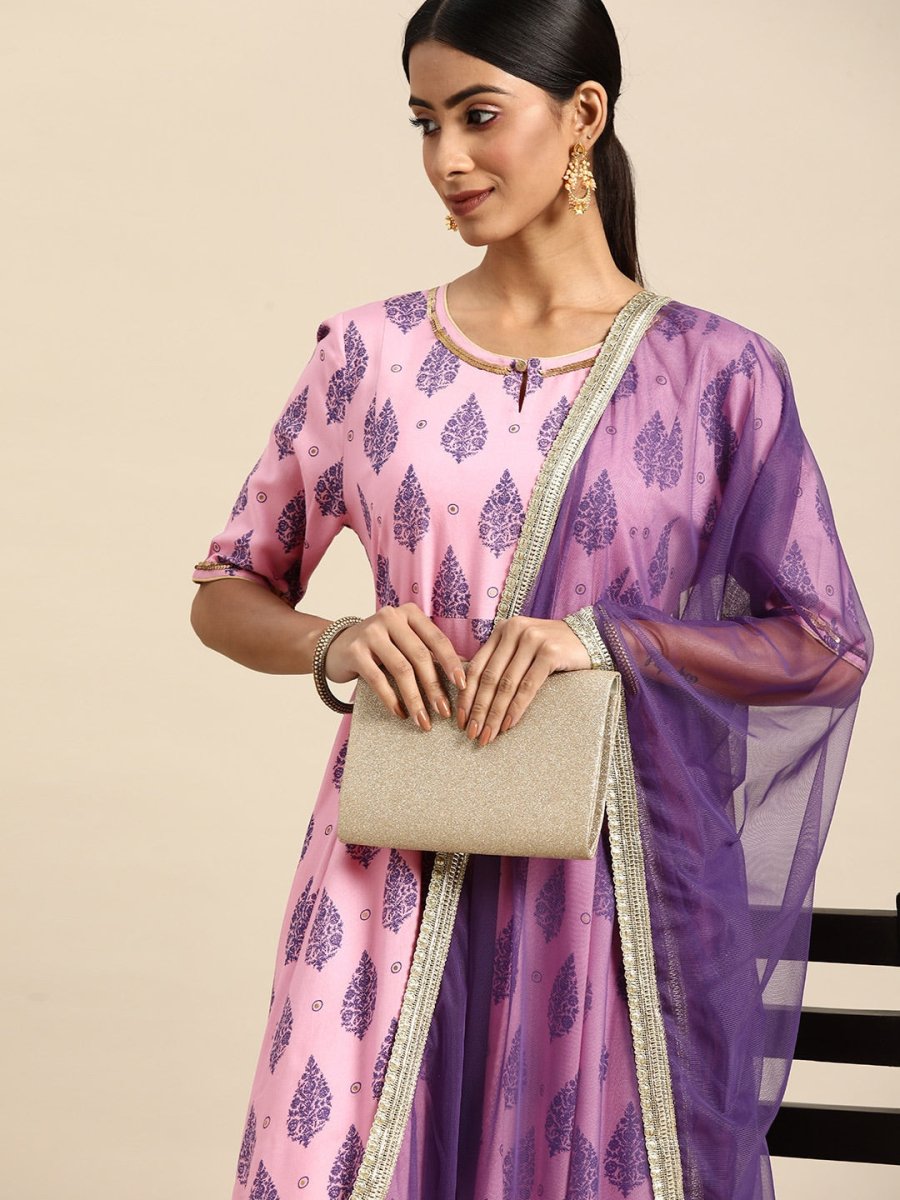 All About You Women Pink Ethnic Motifs Printed Pure Cotton Kurta with Trousers & Dupatta - Distacart