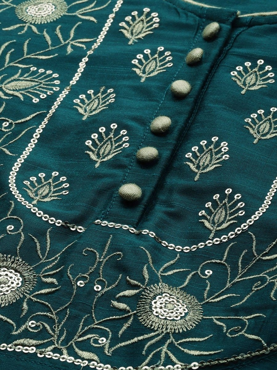 All About You Women Green & Gold-Toned Embroidered Sequinned Kurta with Trousers & Dupatta - Distacart