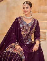 Thumbnail for Anaita Maroon Vichitra Silk Readymade Palazzo Suit with Embroidery & Lace Work - Distacart