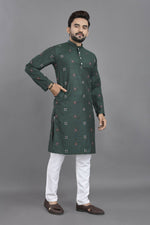 Thumbnail for Anaita Green Weaving Linen Cotton Straight Kurta - Distacart