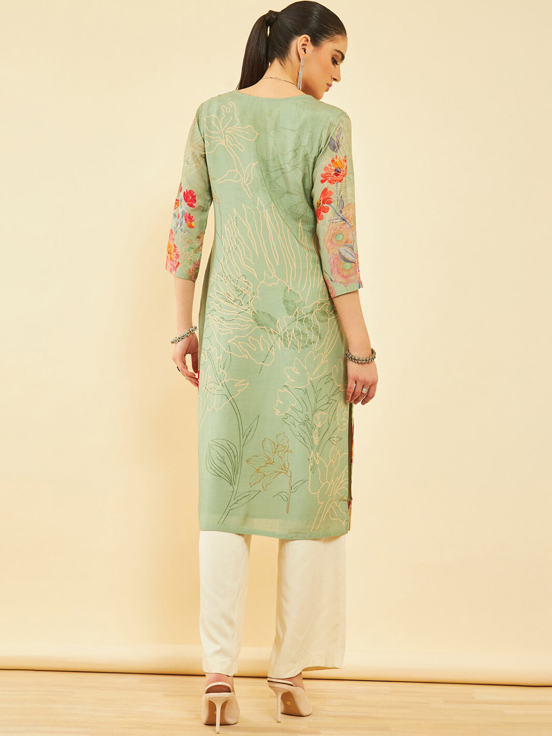 Soch Floral Embroidered Flared Sleeves Thread Work Anarkali Kurta - Distacart