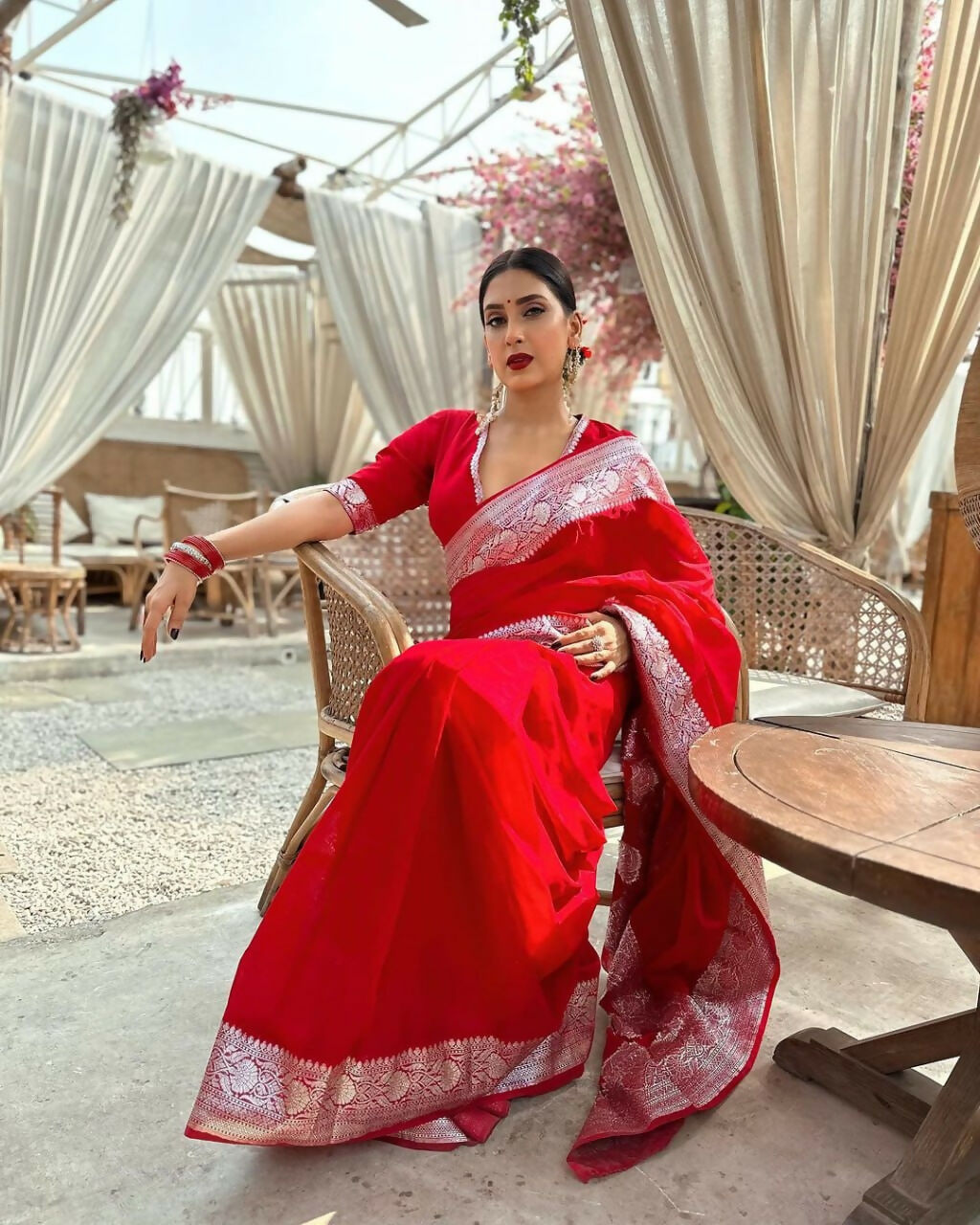 Preksha Creation Banarasi Red Saree With Zari Work - Distacart