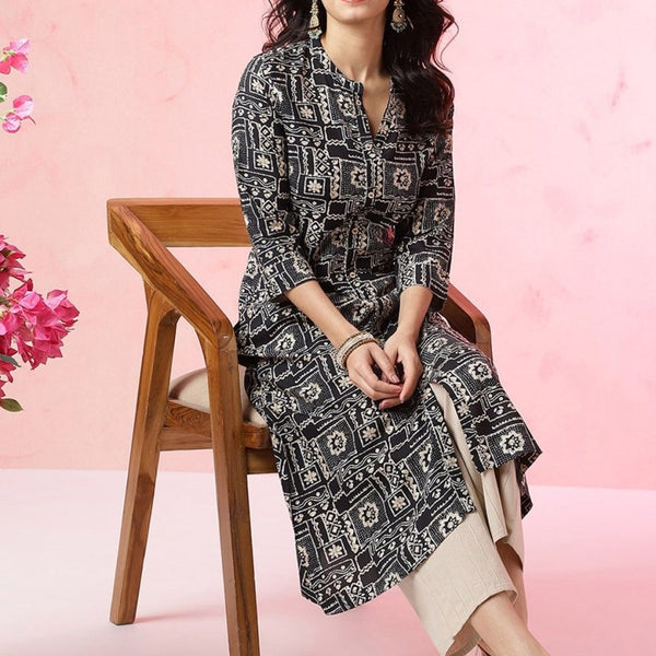 Anouk Abstract Printed Mandarin Collar Kurta - Distacart