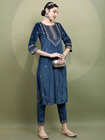 Thumbnail for Vishudh Ethnic Motifs Embroidered Thread Work Kurta with Trousers & Dupatta