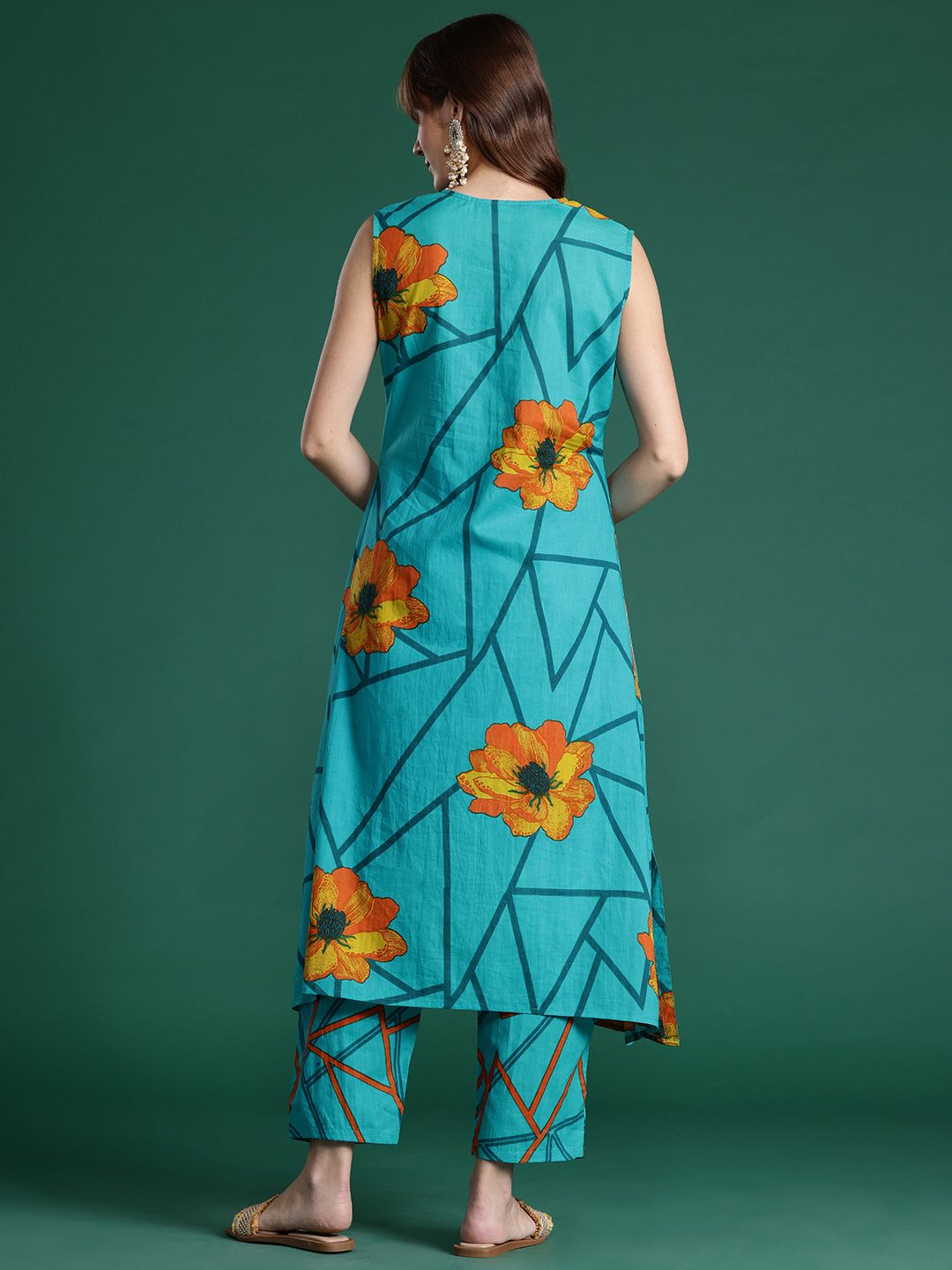 Indo Era Floral Printed Pure Cotton Kurta with Trousers