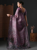 Thumbnail for Anouk Mauve & Green Floral Printed Organza Saree - Distacart