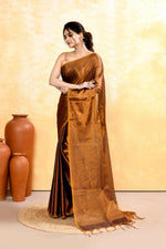 Thumbnail for Piyari Fashion Women's Copper Dual Tone Organic Tissue Saree With Blouse Piece - Distacart