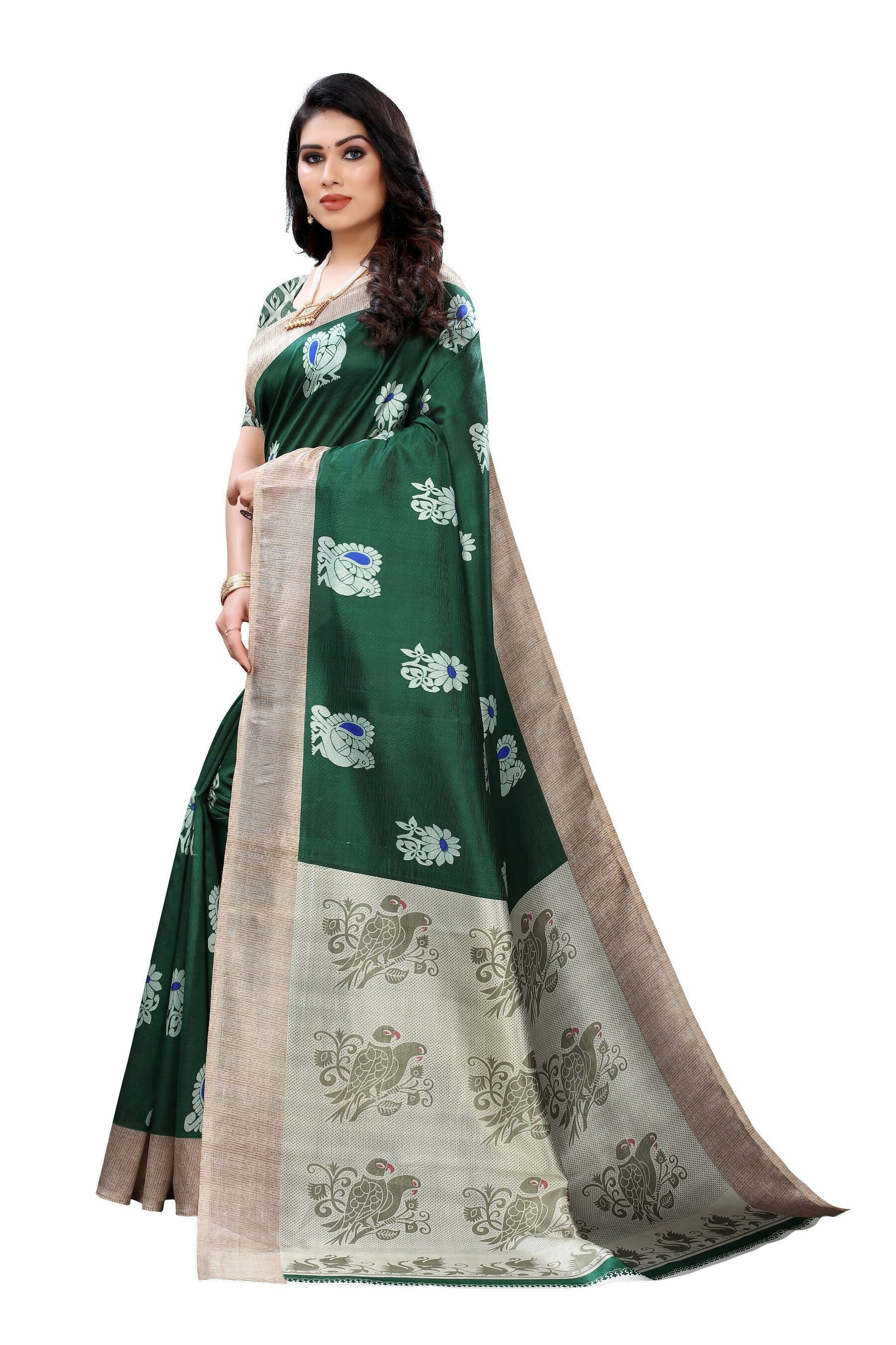 Vamika Green Printed Art Silk Saree - Distacart