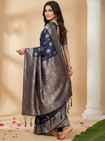 Thumbnail for Shree Shyam Fashion Navy Blue Silk Blend Saree - Distacart
