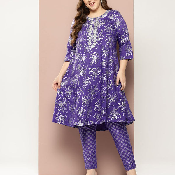 Sztori Plus Size Floral Printed Yoke Design Kurta with Trousers - Distacart