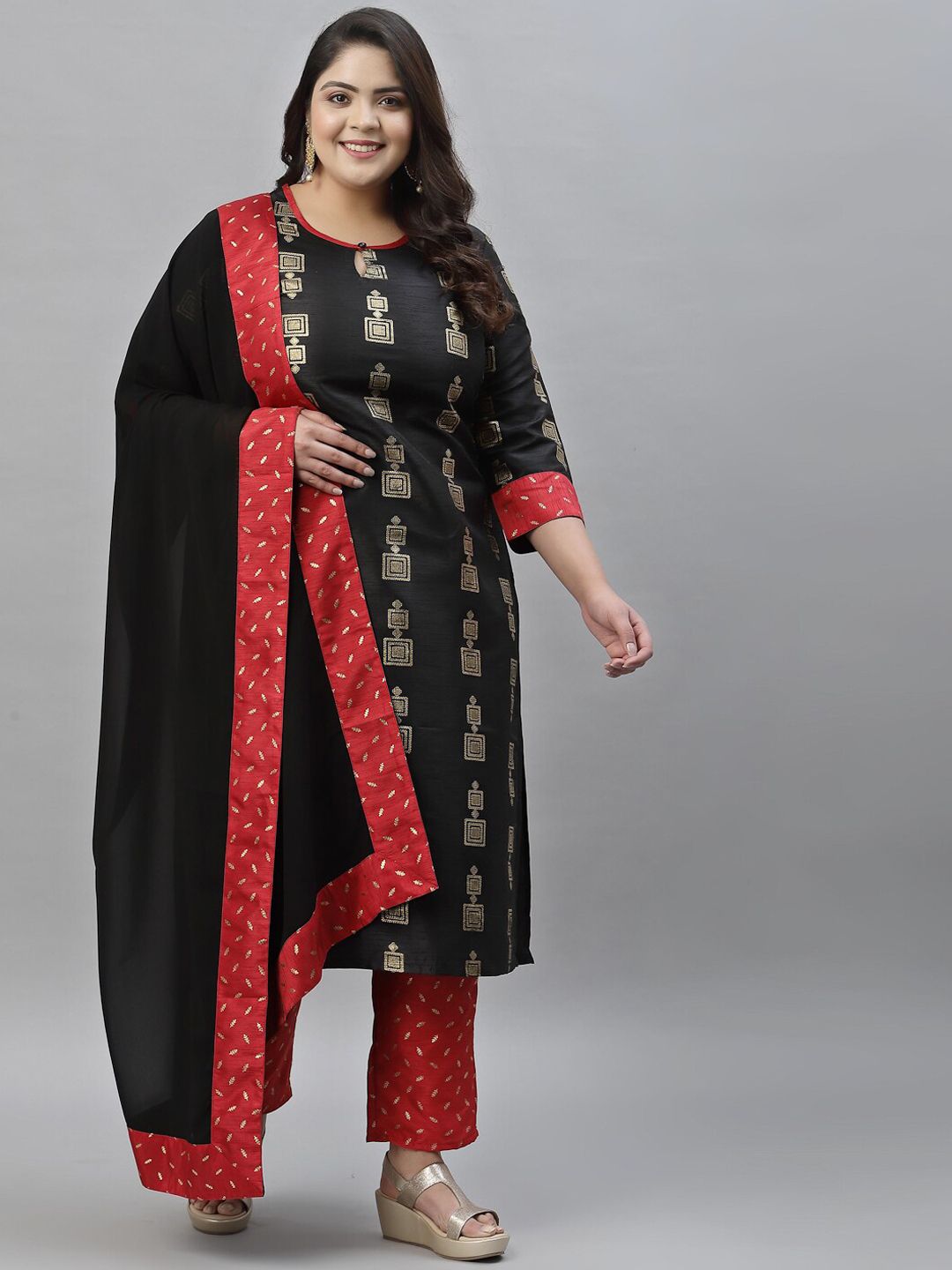 Sztori Plus Size Floral Printed Regular Kurta with Trousers & With Dupatta - Distacart