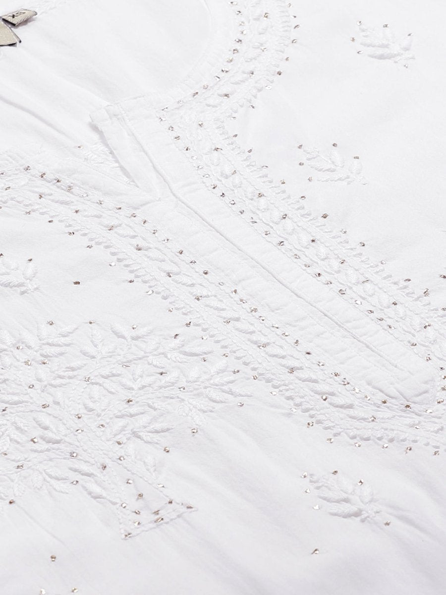 ADA Women White Chikankari Embroidered Sustainable Kurta with Palazzos - Distacart
