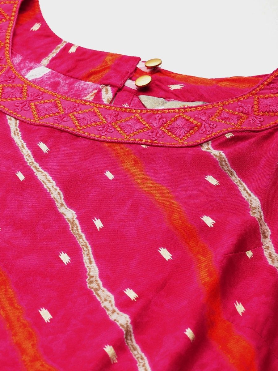 Anouk Leheriya Printed Halter Neck Thread Work Kurta - Distacart