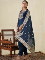 Thumbnail for Ode by House of Pataudi Ethnic Motifs Yoke Design Sequinned Kurta With Trousers & Dupatta - Distacart