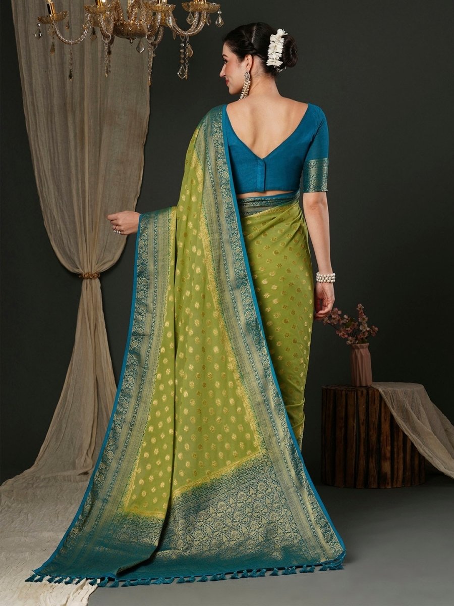 Anouk Green Ethnic Motifs Woven Design Zari Pure Georgette Kanjeevaram Saree - Distacart