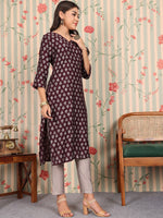 Thumbnail for Ode by House of Pataudi V Neck Printed Regular Chanderi Silk Straight Kurta Set - Distacart