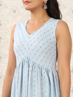 Thumbnail for Ode by House of Pataudi Blue Geometric Printed A-Line Kurta - Distacart