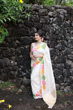 Thumbnail for White Pure Silk Woven Design Saree with Unstitched Blouse - Hiral Fashion - Distacart