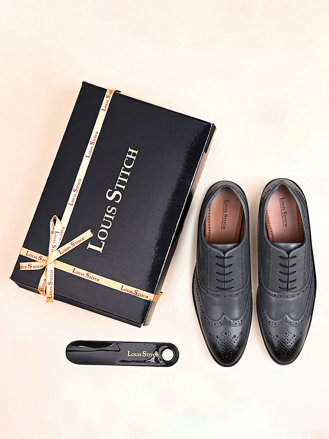 LOUIS STITCH Men Textured Formal Lace Up Brogue Shoes