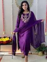 Thumbnail for Kalini Ethnic Motifs Embroidered Thread Work Detail Straight Kurta & Trousers With Dupatta - Distacart