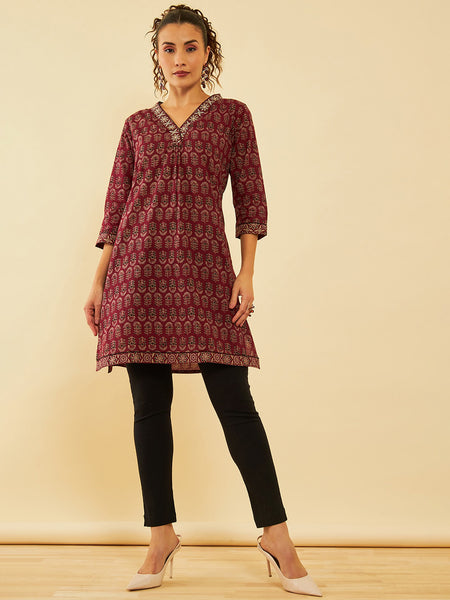 Soch Floral Printed Cotton Zari Thread Work Kurta - Distacart