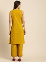 Thumbnail for All About You Women Mustard Yellow Self Design Pure Cotton A-Line Kurta with Palazzos - Distacart