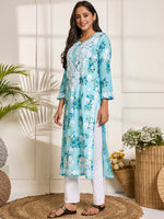 Thumbnail for HOUSE OF KARI Floral Embroidered Chikankari Pure Cotton Kurta - Distacart