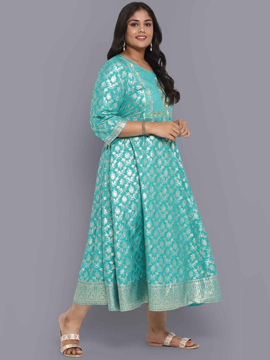AURELIA Green Ethnic Motifs Midi Dress