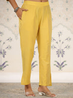 Thumbnail for Ode by House of Pataudi Yellow Sequinned Detailed Anarkali Kurta With Trousers - Distacart
