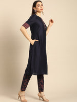 Thumbnail for All About You Women Navy Blue Ethnic Motifs Printed Regular Kurta with Printed Trousers - Distacart