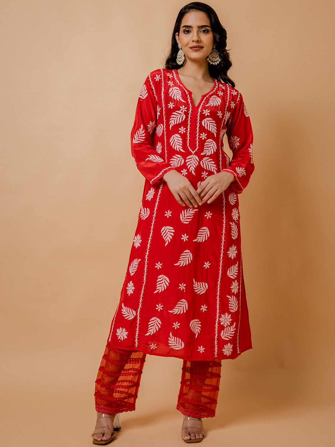 HOUSE OF KARI Ethnic Motifs Chikankari Silk Kurta - Distacart