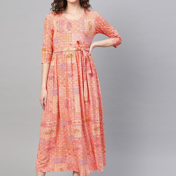 AURELIA Women Peach-Coloured & Red Printed Maxi Dress - Distacart