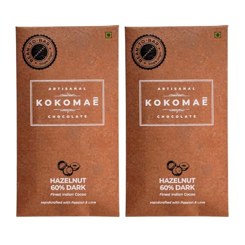 KOKOMAE 60% Dark Chocolate With Hazelnut Bean-to-Bar Pack of 2, 50g Each