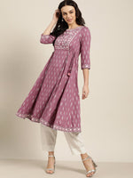Thumbnail for All About You Purple & Silver Ethnic Motifs Gotta Patti Detail Kurta - Distacart