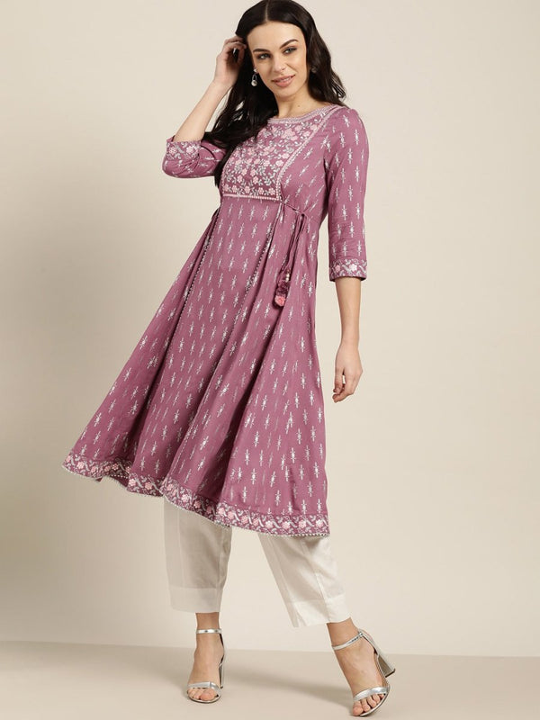 All About You Purple & Silver Ethnic Motifs Gotta Patti Detail Kurta - Distacart