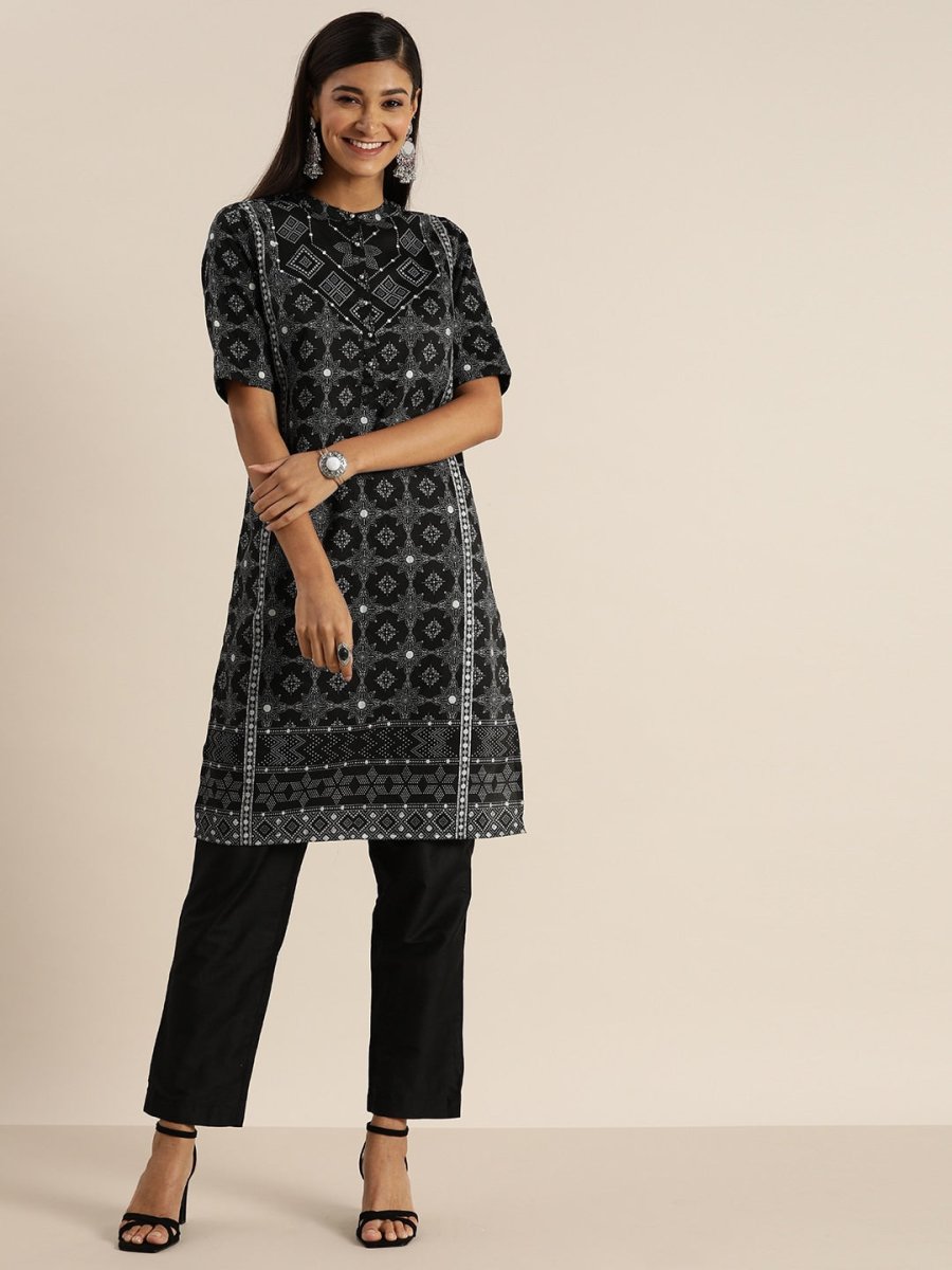 All About You Women Black & Grey Printed Kurta with Trousers - Distacart