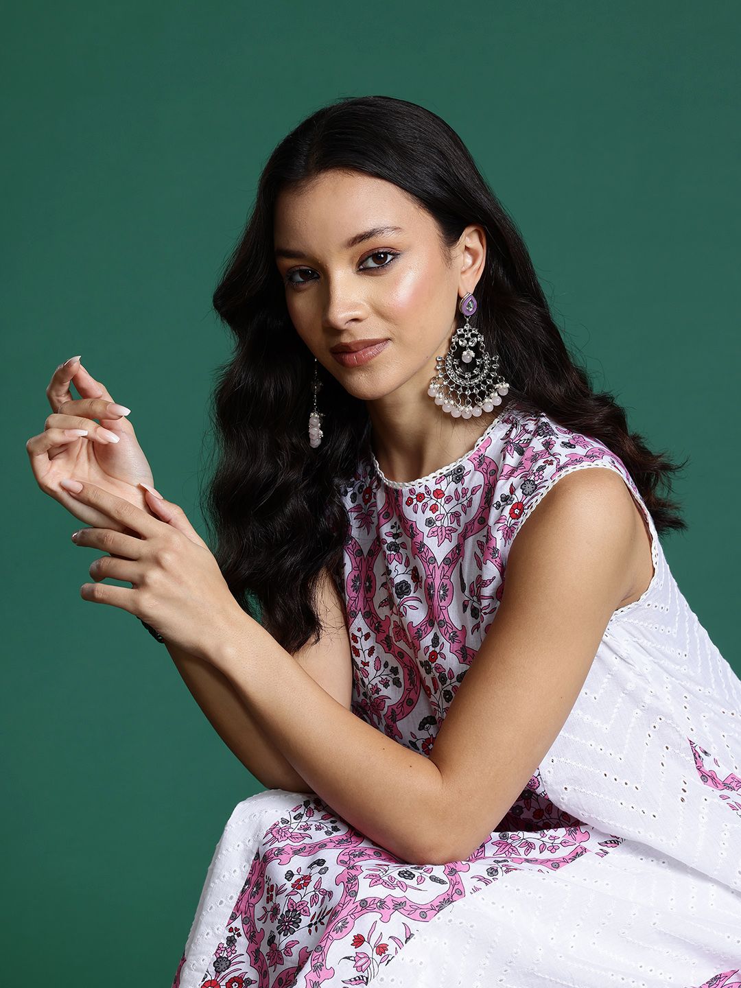 Sangria Pure Cotton Panelled Kurta with Trousers - Distacart