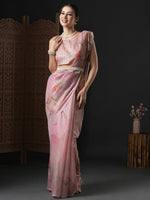 Thumbnail for Anouk Pink & Green Floral Printed Organza Saree - Distacart