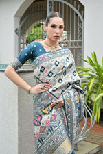 Thumbnail for Vishnu Weaves Women's Rama Banarasi Silk Patola Zari Woven Saree with Blouse