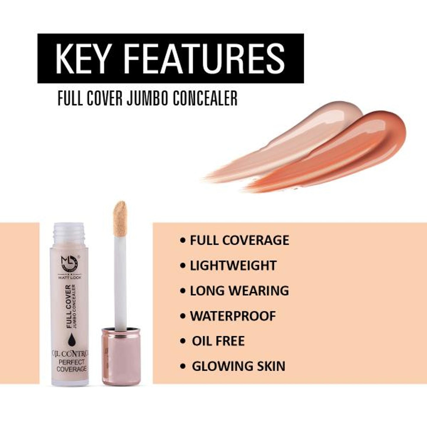Matt Look Full Cover Jumbo Oil Control Perfect Coverage Concealer - Beige - Distacart