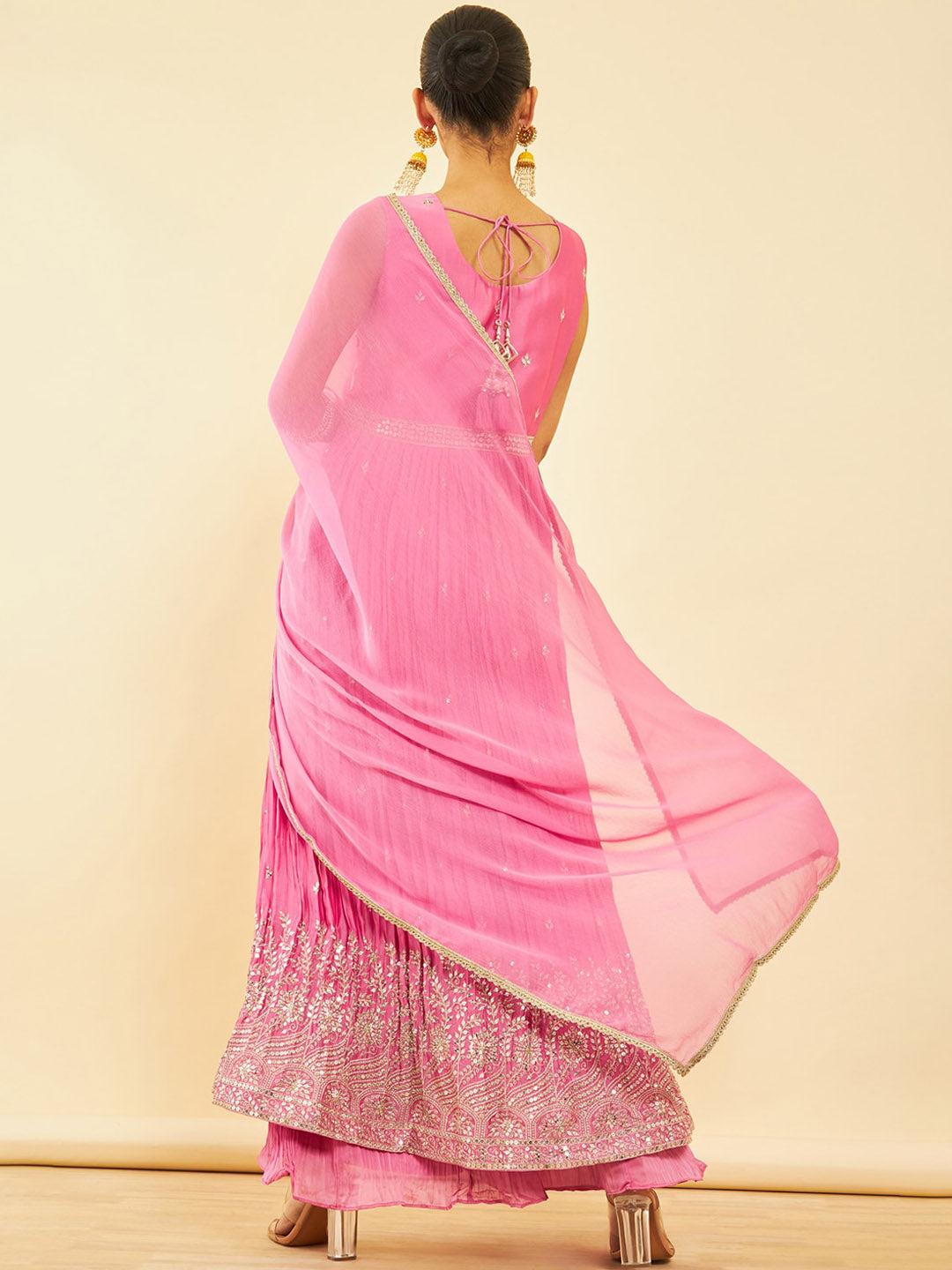 Soch Ethnic Motifs Embroidered Pleated Sequinned A-Line Kurta with Palazzos & Dupatta - Distacart