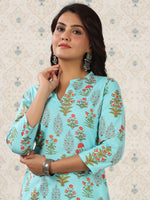 Thumbnail for Ode by House of Pataudi Floral Printed Mandarin Collar Pure Cotton Kurta - Distacart